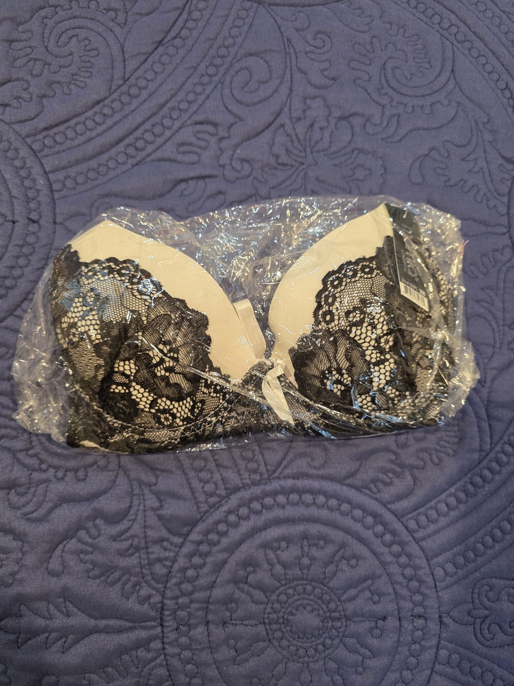 Mamia Black Lace Strapless Push-Up Bra on Nude